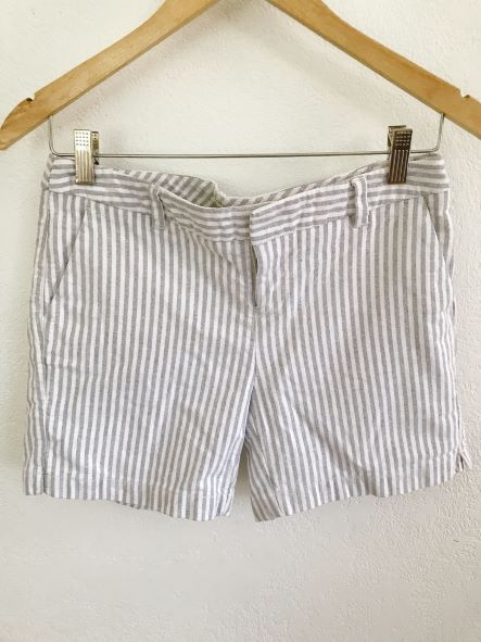 grey and white striped shorts