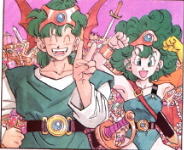 Happy male and female heroes