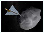 Conceptualizaci�n del proceso de "empuje" del asteroide mediante el veh�culo bautizado como B612, que intentar�a desviar al asteroide durante 3 meses