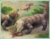 R. robustus comiendo psittacosaurios hasta hartarse durante un d�a "t�pico" del Cret�cico.