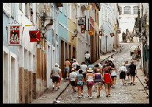 Tourists climb Ladeira do Carmo in Salvador's Historic District