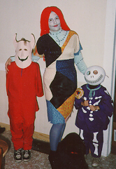 [Karin as Sally, 
Michael as Lock, and Garret as Barrel, from The Nightmare Before 
Christmas]