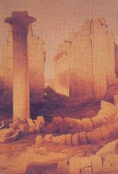 El majestuoso templo de Karnac antes de la restauraci�n. Patio anterior a la sala hip�stila