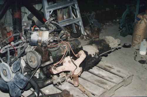 The engine, transmission, and transfer case