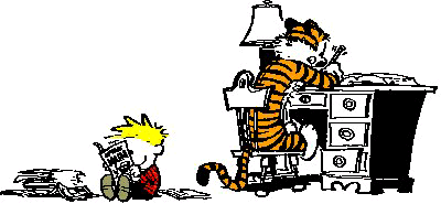Calvin lendo a ltima edio do URBANzine, enquanto Haroldo faz os deveres...
