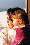 Angie and Reagan watch our plane approach the gate