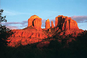 Catherdral Rock from near Red Rock Crossing at sunset