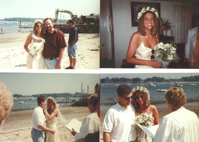 Top Left: Barbara and Ralph, her brother--Top Right: Barbara in her 'gown'--Bottom left: The last moment of single life in Eric's life--Bottom Right: The ceremony