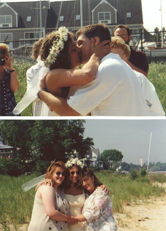 Top: He kisses his new wife         Bottom: Cristen, Barbara, and Annette, the trips