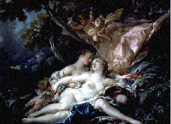 "J�piter em Roupa de Diana e a Ninfa Calisto" - Pintura do s�culo XVIII do artista Fracois Boucher.