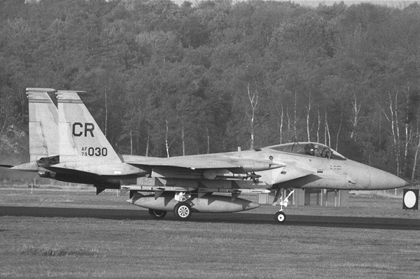 Soesterberg's 32TFS F15C returning after Scramble-mission, fully loaded.