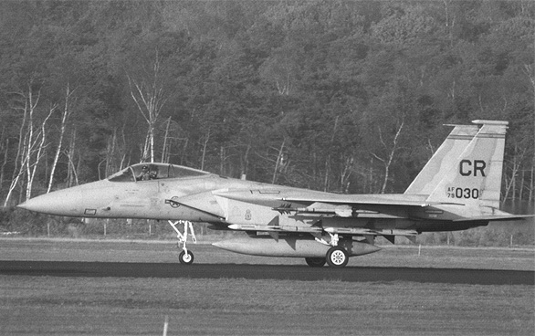 Soesterberg's 32TFS F15C returning after Scramble-mission, fully loaded with SPARROW and Sidewinder missiles.