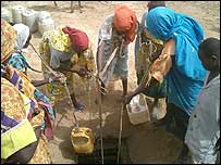 Women getting water from a well