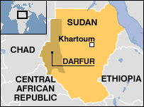 Map of Sudan highlighting Darfur