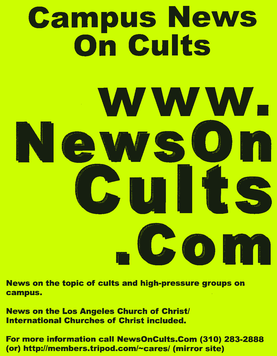 NewsOnCults.com: Latest Flyer Copy