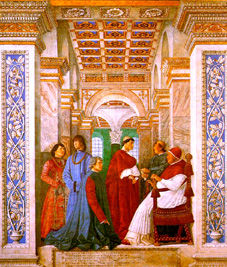 Sixtus II with his Nephews and his librarian Platina by Melozzo Da Forli