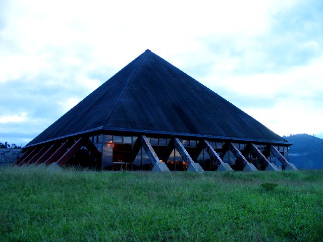 church at dawn with monks praying
