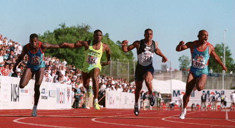 Michael Marsh (far rights) wins the 1995 U.S. Championships over 100m
