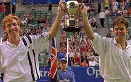 The Woodies with their 1997 Australian Open trophy.