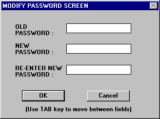 Modify Password Screen Window.