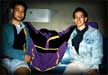 Posing with mike and Steve's jacket on a Florida monorail