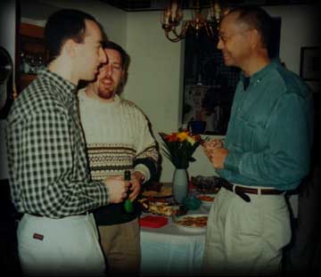 Chatting with Mike and Brian at Tom, Mike & Brian's 30th birthday party