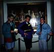 Playing the egghead with Tom and Mike in a re-enactment at the Hall of Presidents