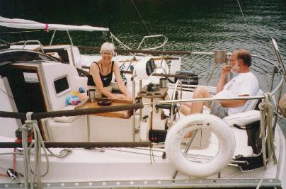 Overeasy rafted up in Whetstone Cove