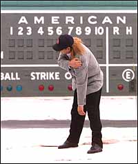 Sang Lee tries out the mound at Fenway