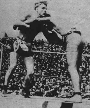 Nelson fought Dick Hyland (left) soon after defending his title against Joe Gans. He stopped Hyland in 23 rounds.