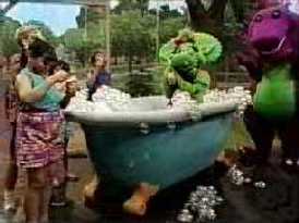 Baby Bop taking a bubble bath!
