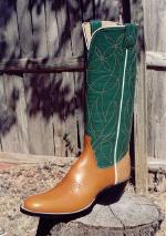 Cutter Boot: Tan Foot w/Light Tan Bullhide Counter, 15-inch Green Tops