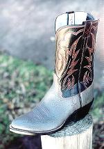 Grey Bullhide Boot W/ Black Top w/ Red & White Stitching