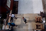 Back of store - view down from rear balcony. Lloyd & Anne with a valued customer.