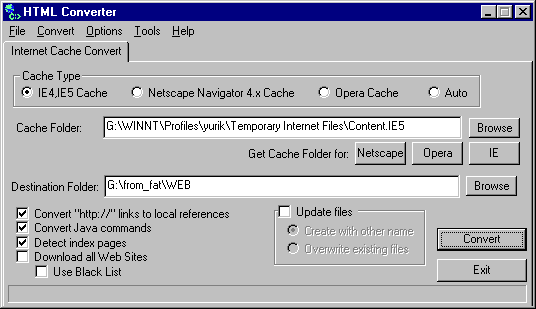 Main window of HTML Converter