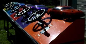Driving stations match car colors.
