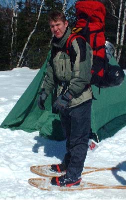 Ryan ready with snowshoes, that don't fit.