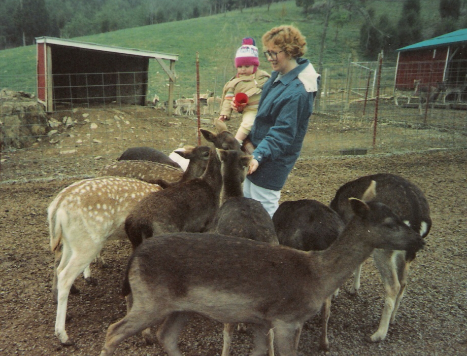 Cathy and Kate at the deer farm and petting zoo in Sevier County, Tennessee, February 1993