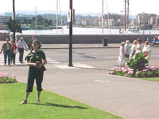 Diane in front of the Inner Harbor