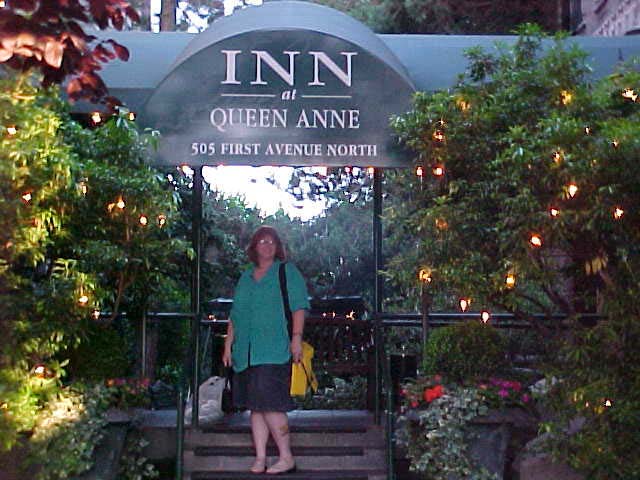 Renee in front of her hotel