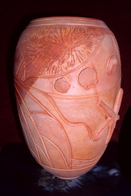 Tall raku vase with marine life motif