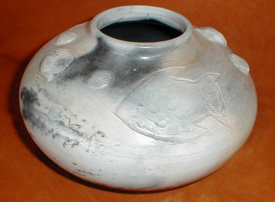 Raku pot with applied figures