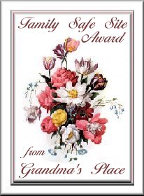 Family Safe Site Award from Grandma's Place, large flower bouquet in center