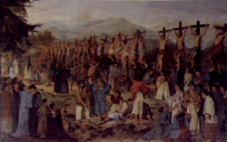 This painting depicts the 1597 crucifixion of 26 faithful Christians in Nagasaki.