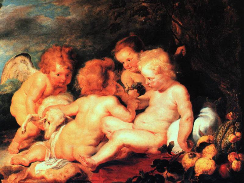 Rubens shows the infant cousins Jesus and John with baby angels.