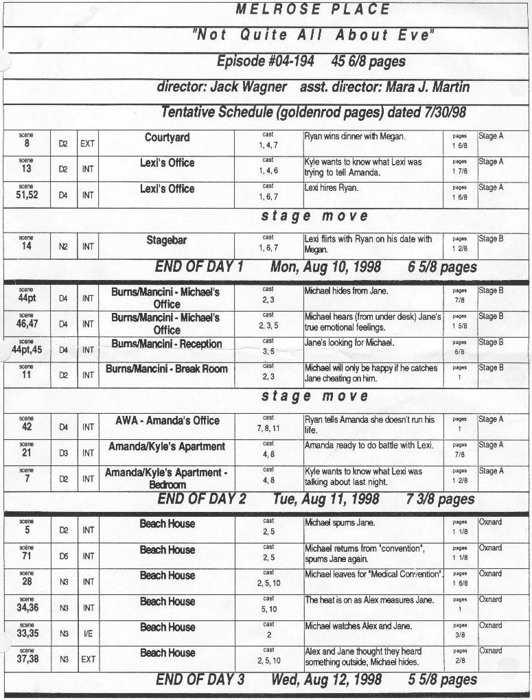 shooting schedule