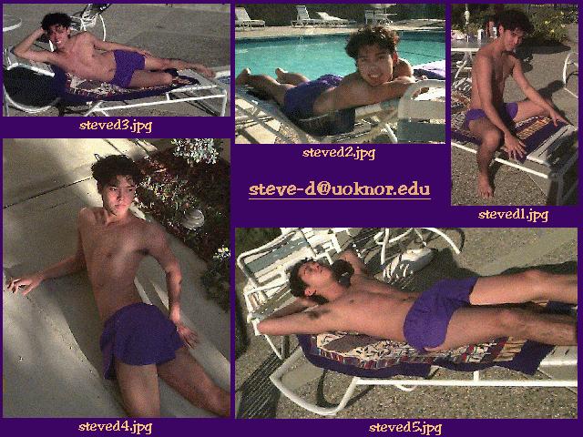 5 photos of Demon aged 19 in purple shorts.
