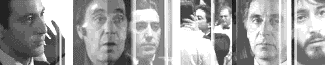 [a collage of Al Pacino b&w pictures]