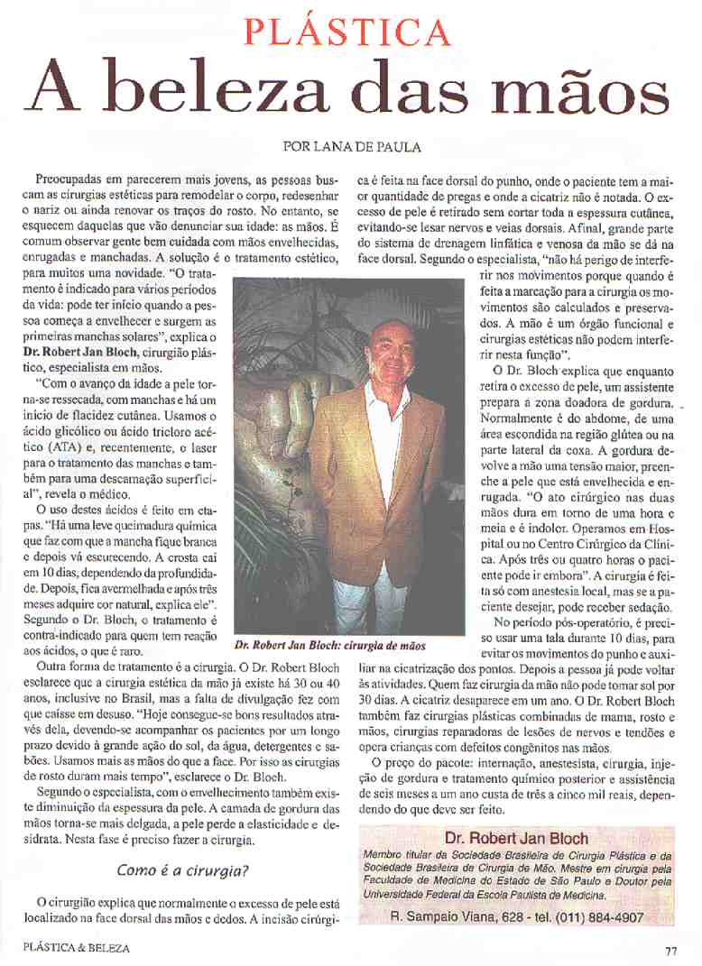 reportagem de Out/Nov de 1997 - A Beleza das M�os - p�gs. 77