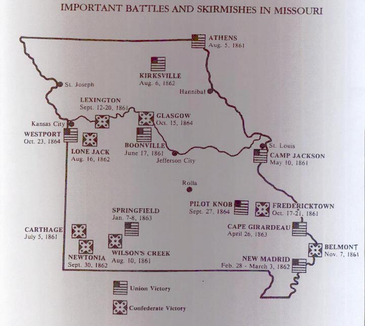 Map of Missouri Battle Sites